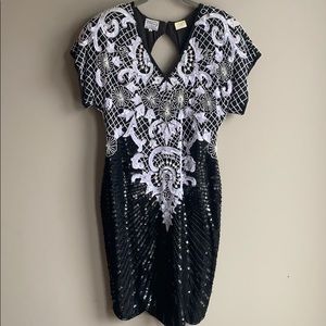 Vintage 1980s Silk Beaded Dress sz 8